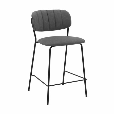 ARMEN LIVING 26 in. Carlo Counter Height Bar Stool Grey Faux Leather & Black Metal LCCOBABLGR26